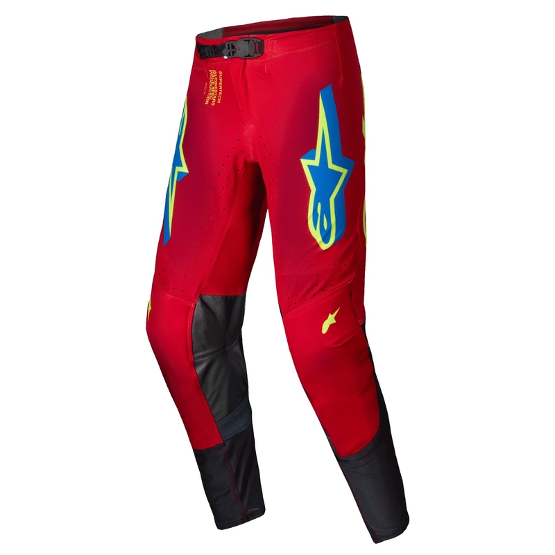 Pantaloni motocross Alpinestars Supertech Maker roșu-galben fluo