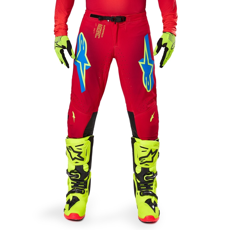 Pantaloni motocross Alpinestars Supertech Maker roșu-galben fluo