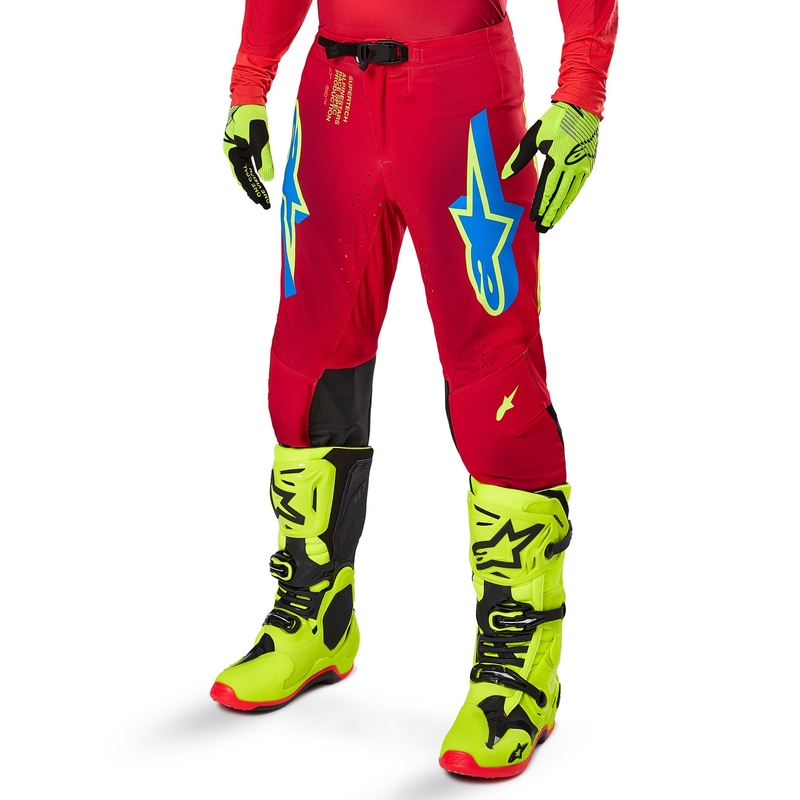 Pantaloni motocross Alpinestars Supertech Maker roșu-galben fluo