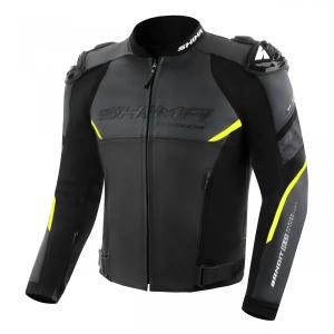 Geacă moto din piele Shima Bandit 2.0 negru-alb-galben fluo