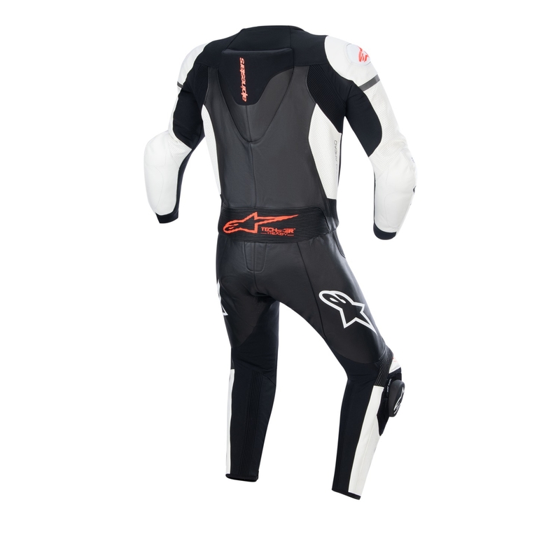 Costum din două piese Alpinestars GP Force Lurv din piele alb-negru-roșu fluo
