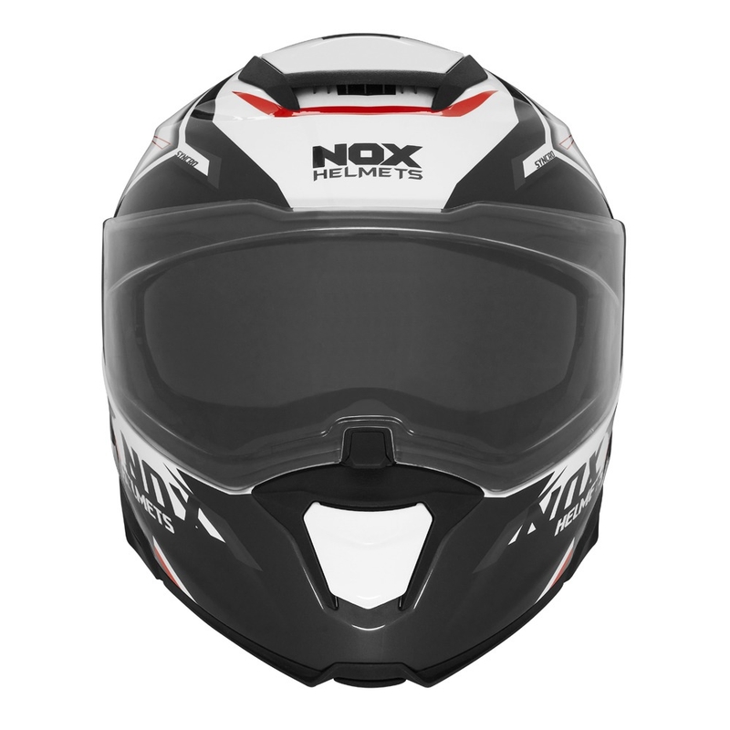 Cască de motocicletă rabatabilă NOX N967 Synchro alb-negru-roșu