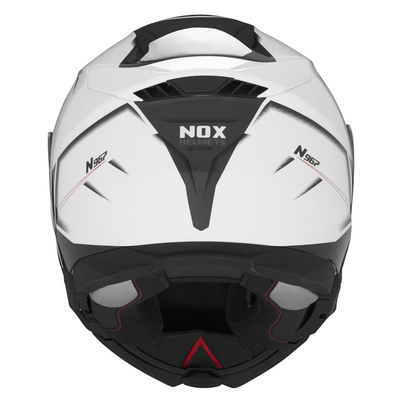 Cască de motocicletă rabatabilă NOX N967 Synchro alb-negru-roșu