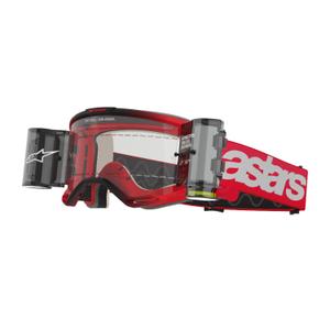 Ochelari de motocross Alpinestars Vision 5 Blaze ROLL-OFF Wide Vision roșu cu plexiglas transparent