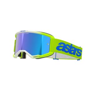 Ochelari de motocross Alpinestars Vision 5 Blaze galben-albastru fluo cu plexiglas albastru oglinda