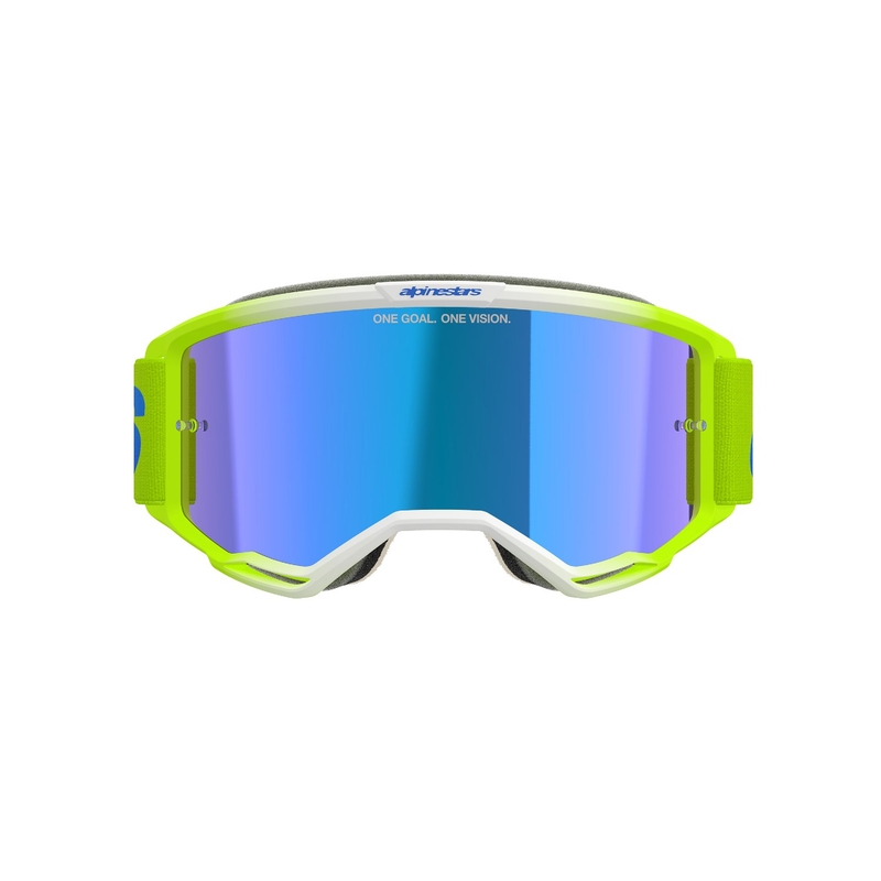 Ochelari de motocross Alpinestars Vision 5 Blaze galben-albastru fluo cu plexiglas albastru oglinda