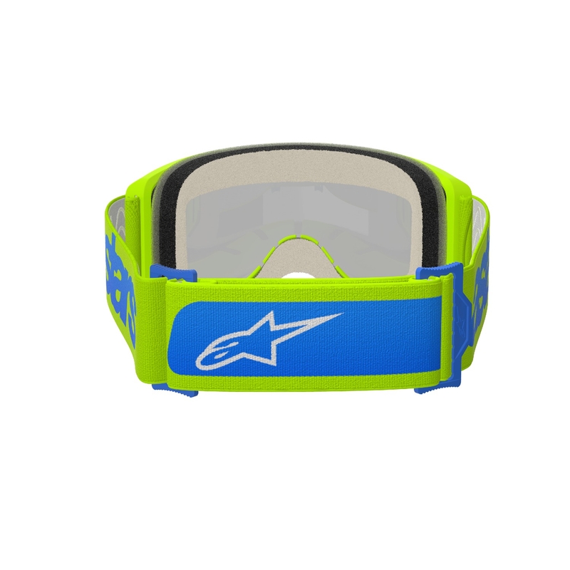 Ochelari de motocross Alpinestars Vision 5 Blaze galben-albastru fluo cu plexiglas albastru oglinda