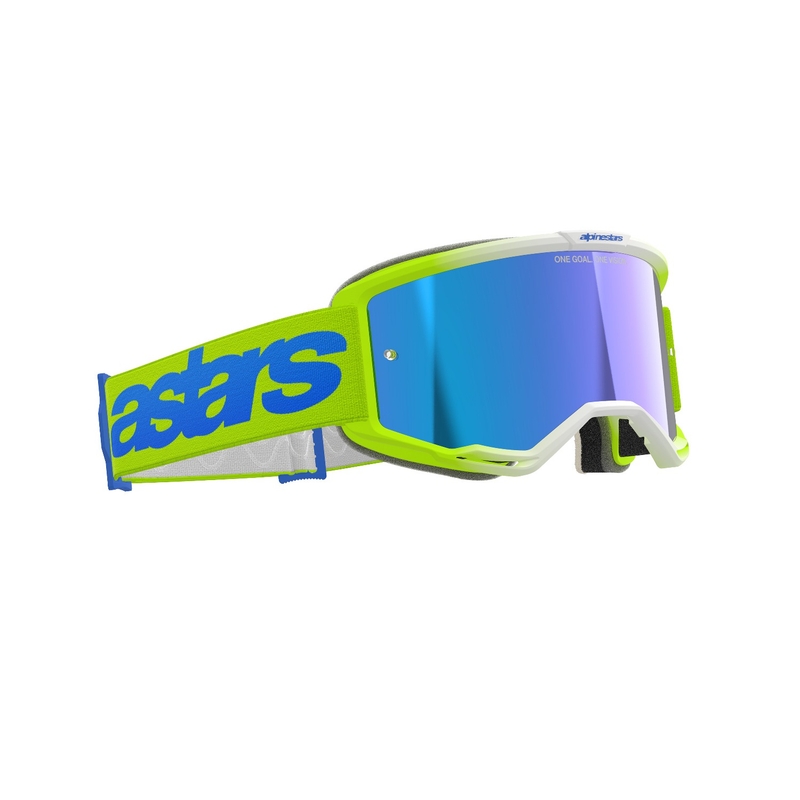 Ochelari de motocross Alpinestars Vision 5 Blaze galben-albastru fluo cu plexiglas albastru oglinda