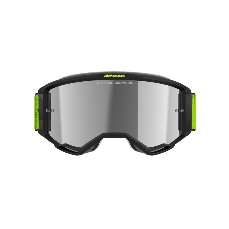 Ochelari de motocross Alpinestars Vision 5 Hollow gri-galben fluo cu plexiglas argintiu oglinda