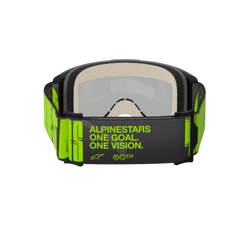 Ochelari de motocross Alpinestars Vision 5 Hollow gri-galben fluo cu plexiglas argintiu oglinda