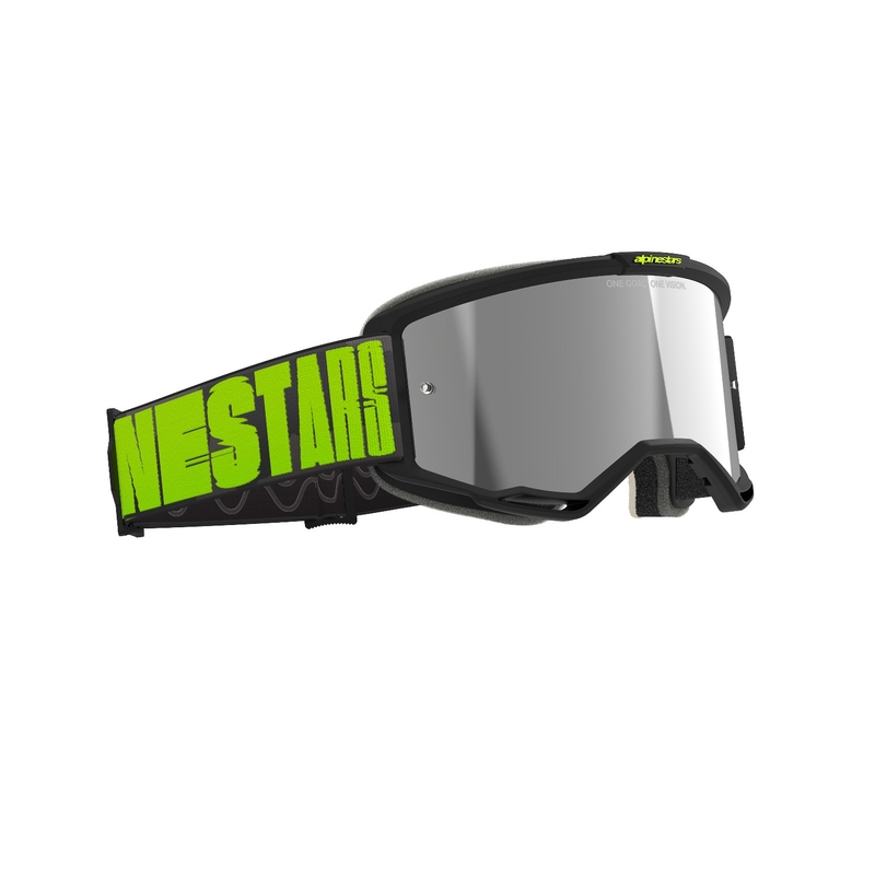 Ochelari de motocross Alpinestars Vision 5 Hollow gri-galben fluo cu plexiglas argintiu oglinda