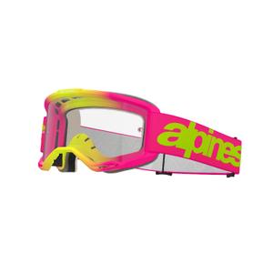 Ochelari de motocross Alpinestars Vision 5 Wordmark roz-galben fluo cu plexiglas transparent