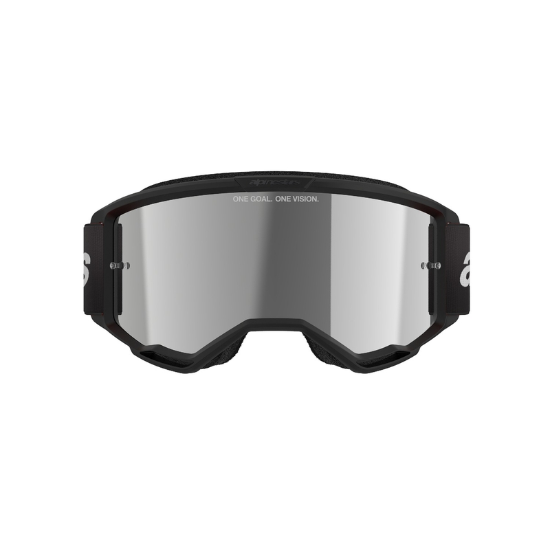 Ochelari de motocross Alpinestars Vision 3 Wordmark negri cu plexiglas argintiu oglinda