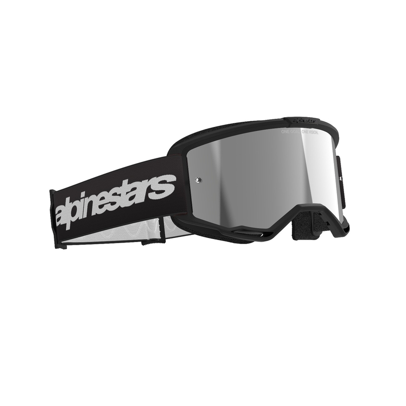 Ochelari de motocross Alpinestars Vision 3 Wordmark negri cu plexiglas argintiu oglinda