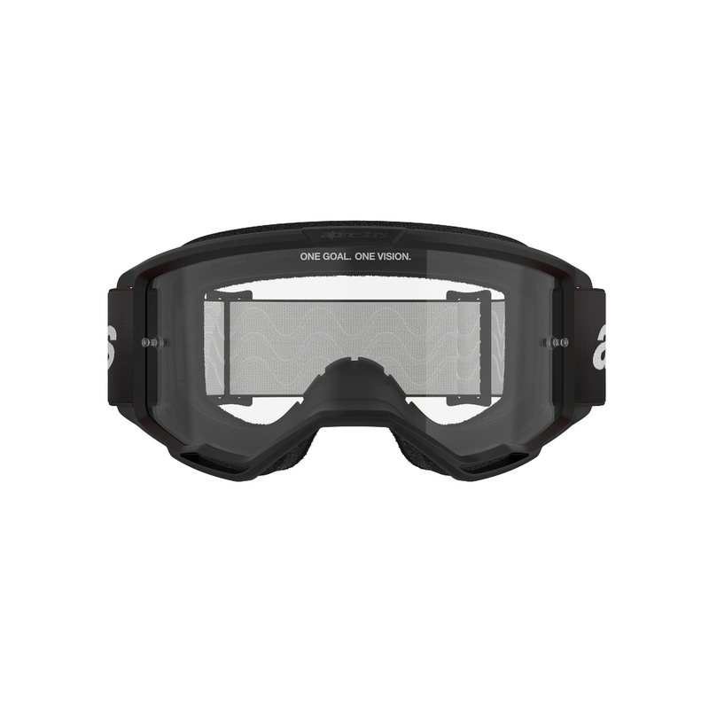Ochelari de motocross Alpinestars Vision 3 Wordmark negri cu plexiglas transparent