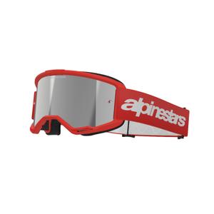 Ochelari de protecție roșii de motocross Alpinestars Vision 3 Wordmark cu plexiglas argintiu