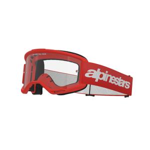 Ochelari de protecție roșii de motocross Alpinestars Vision 3 Wordmark cu plexiglas transparent