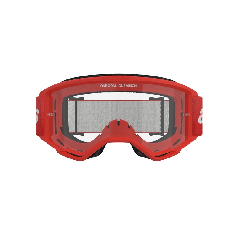 Ochelari de protecție roșii de motocross Alpinestars Vision 3 Wordmark cu plexiglas transparent