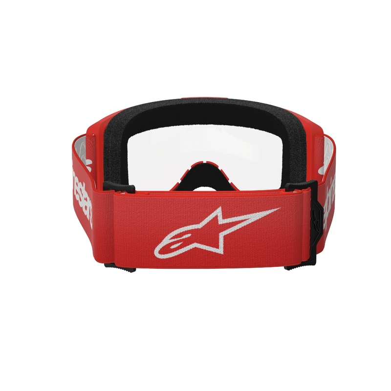 Ochelari de protecție roșii de motocross Alpinestars Vision 3 Wordmark cu plexiglas transparent