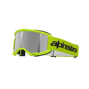 Ochelari de motocross Alpinestars Vision 3 Wordmark galben fluo cu plexiglas argintiu reflectorizant