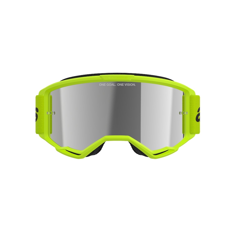Ochelari de motocross Alpinestars Vision 3 Wordmark galben fluo cu plexiglas argintiu reflectorizant
