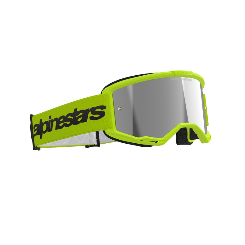 Ochelari de motocross Alpinestars Vision 3 Wordmark galben fluo cu plexiglas argintiu reflectorizant