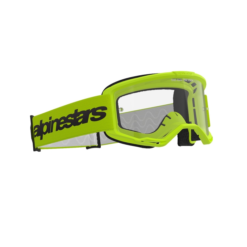 Ochelari de motocross Alpinestars Vision 3 Wordmark galben fluo cu plexiglas transparent