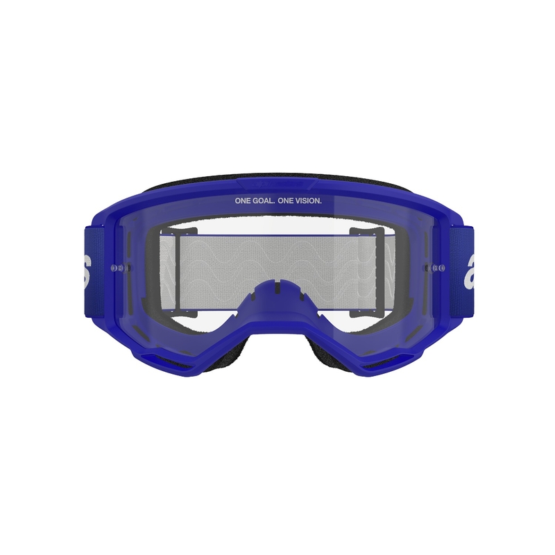 Ochelari de protecție Alpinestars Vision 3 Wordmark albaștri de motocross cu plexiglas transparent