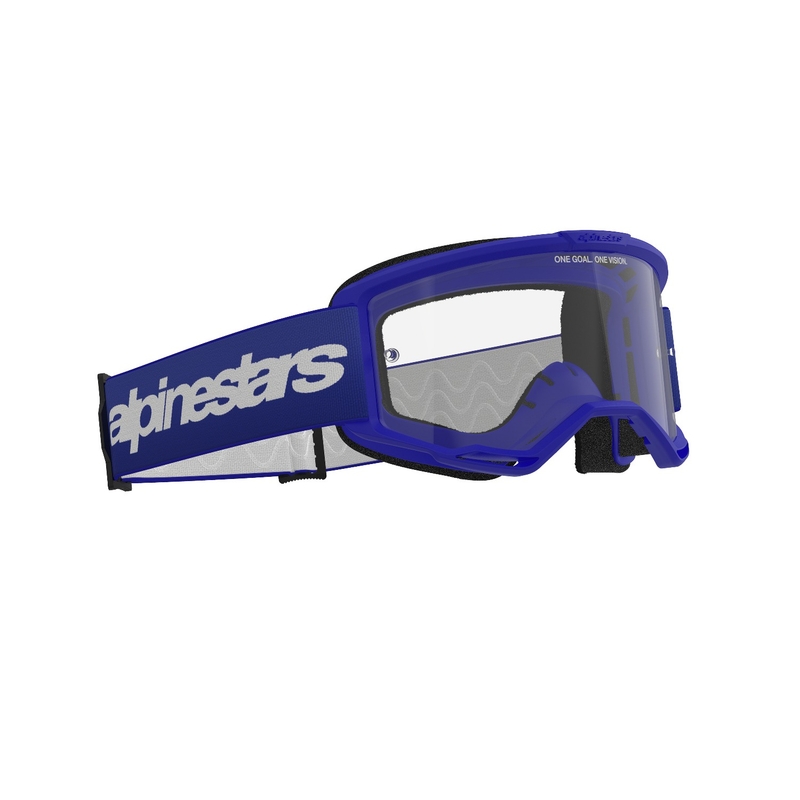 Ochelari de protecție Alpinestars Vision 3 Wordmark albaștri de motocross cu plexiglas transparent