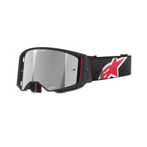 Ochelari de motocross Alpinestars Supertech Corp negru-roșu cu lentile argintie în oglindă