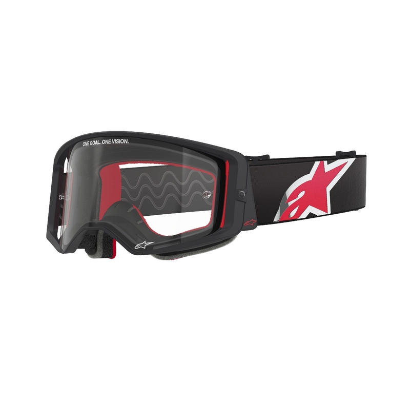 Ochelari de motocross Alpinestars Supertech Corp negru-rosu cu lentile transparente