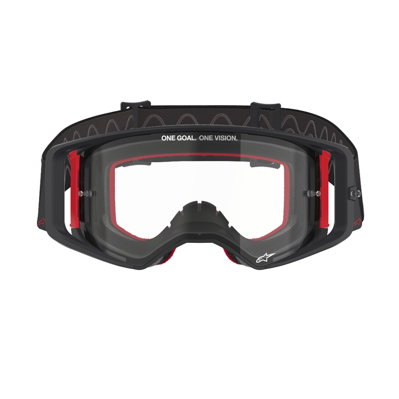 Ochelari de motocross Alpinestars Supertech Corp negru-rosu cu lentile transparente