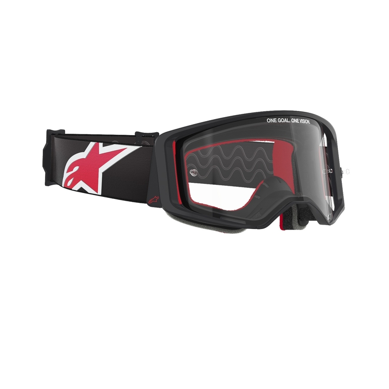 Ochelari de motocross Alpinestars Supertech Corp negru-rosu cu lentile transparente