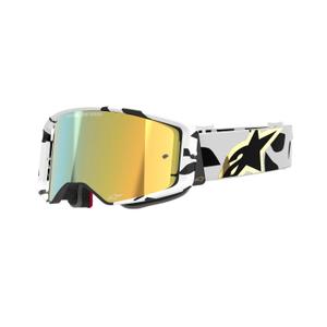 Ochelari de protecție de motocross Alpinestars Supertech Corp, alb-auriu, cu lentile din oglindă aurie