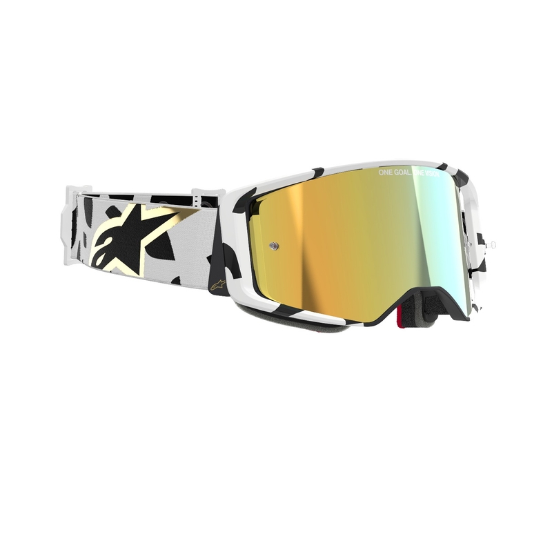 Ochelari de protecție de motocross Alpinestars Supertech Corp, alb-auriu, cu lentile din oglindă aurie