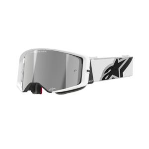Ochelari de motocross Alpinestars Supertech Corp albi cu lentile argintie oglinda