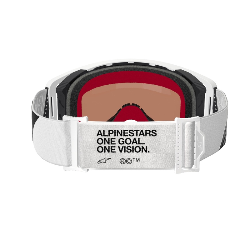 Ochelari de motocross Alpinestars Supertech Corp albi cu lentile argintie oglinda
