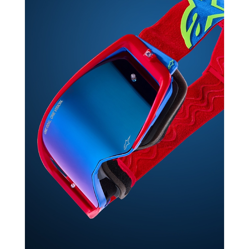 Ochelari de motocross Alpinestars Supertech Corp albi cu lentile argintie oglinda