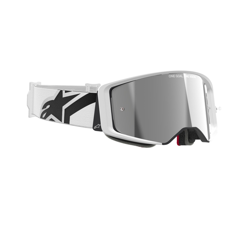 Ochelari de motocross Alpinestars Supertech Corp albi cu lentile argintie oglinda