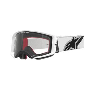Ochelari de motocross Alpinestars Supertech Corp albi cu lentile transparente