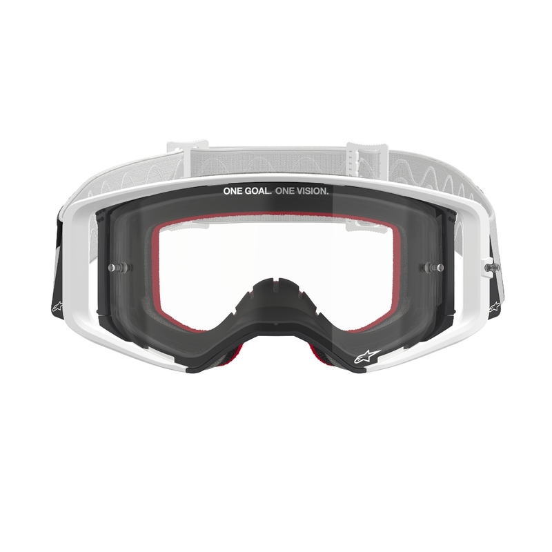 Ochelari de motocross Alpinestars Supertech Corp albi cu lentile transparente
