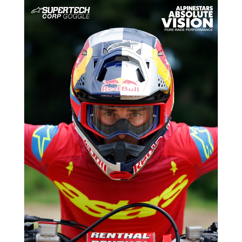 Ochelari de motocross Alpinestars Supertech Corp albi cu lentile transparente