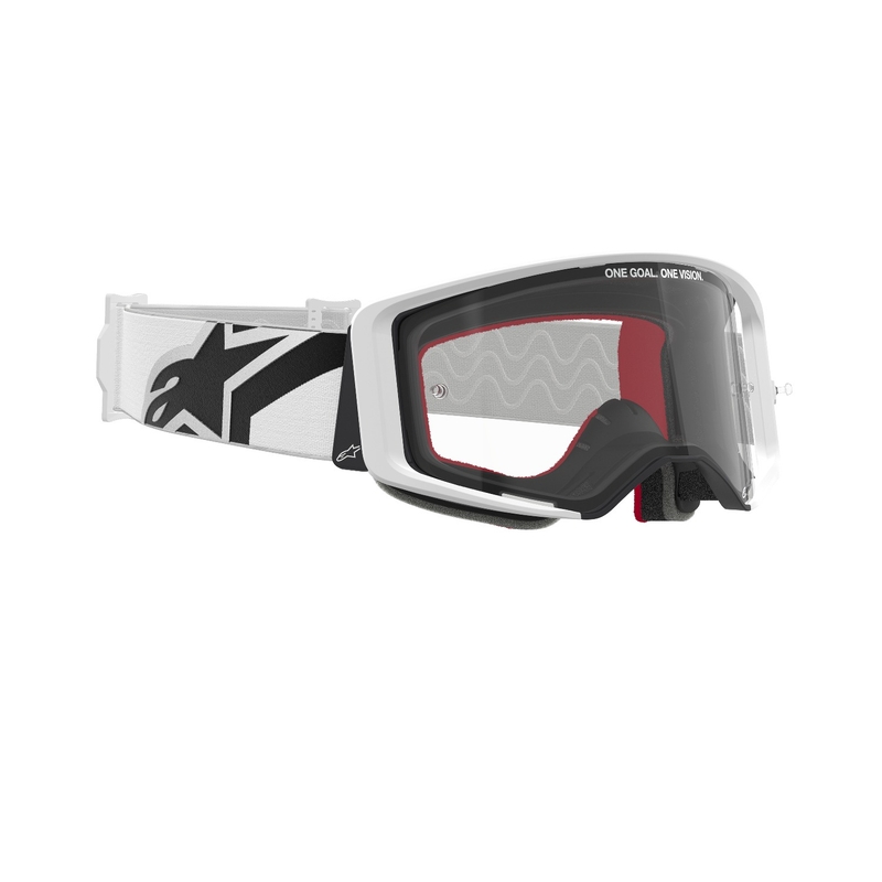 Ochelari de motocross Alpinestars Supertech Corp albi cu lentile transparente