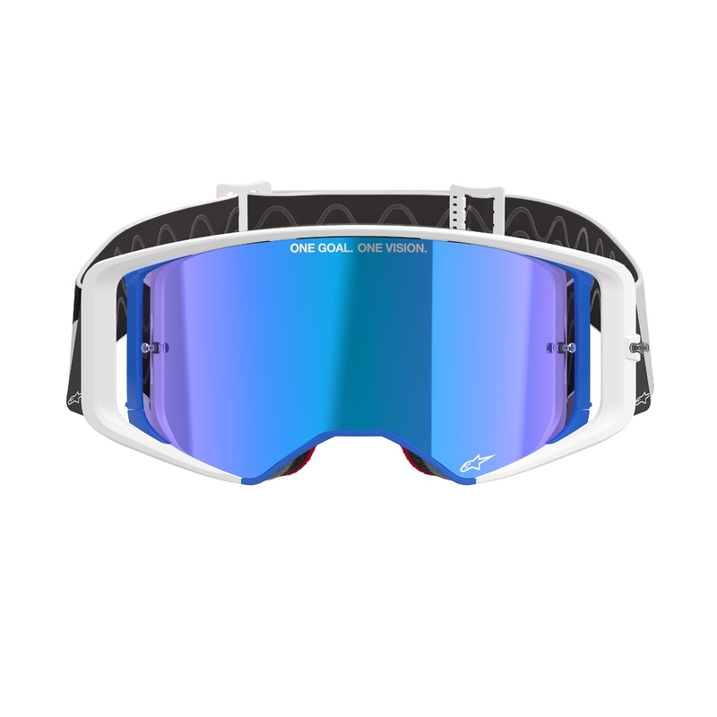 Ochelari de protecție Alpinestars Supertech Corp de motocross albastru-portocaliu cu lentilă albastră în oglindă