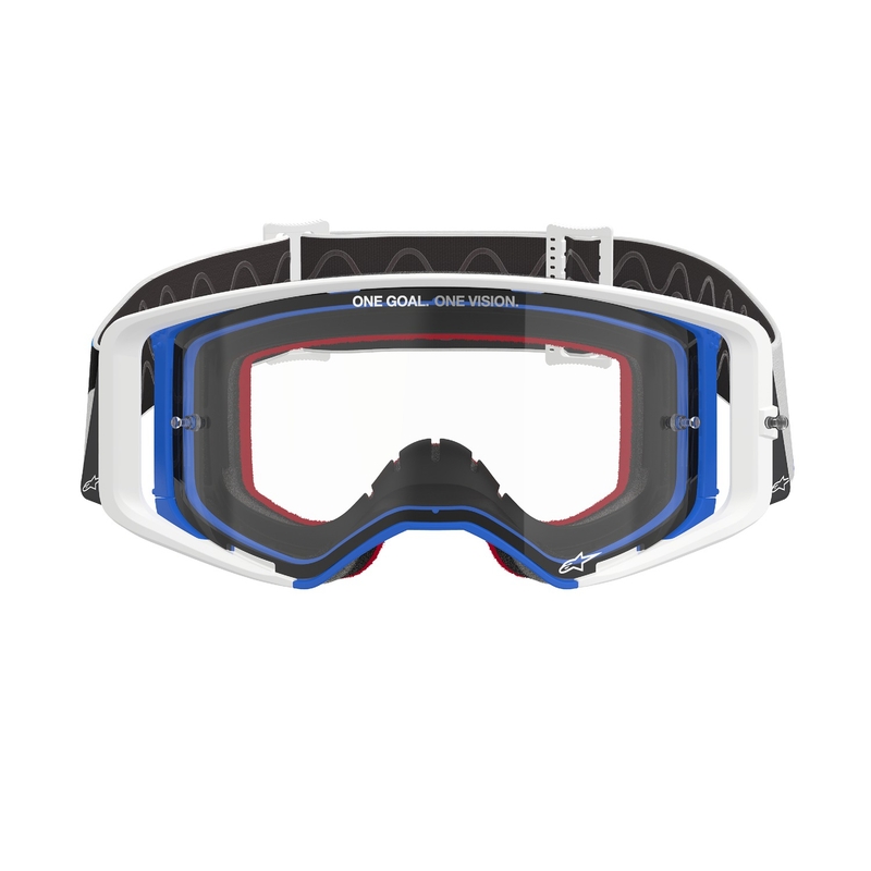 Ochelari de motocross Alpinestars Supertech Corp albastru-portocaliu cu lentile transparente