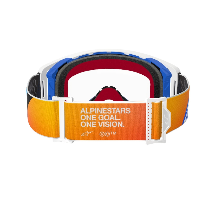 Ochelari de motocross Alpinestars Supertech Corp albastru-portocaliu cu lentile transparente