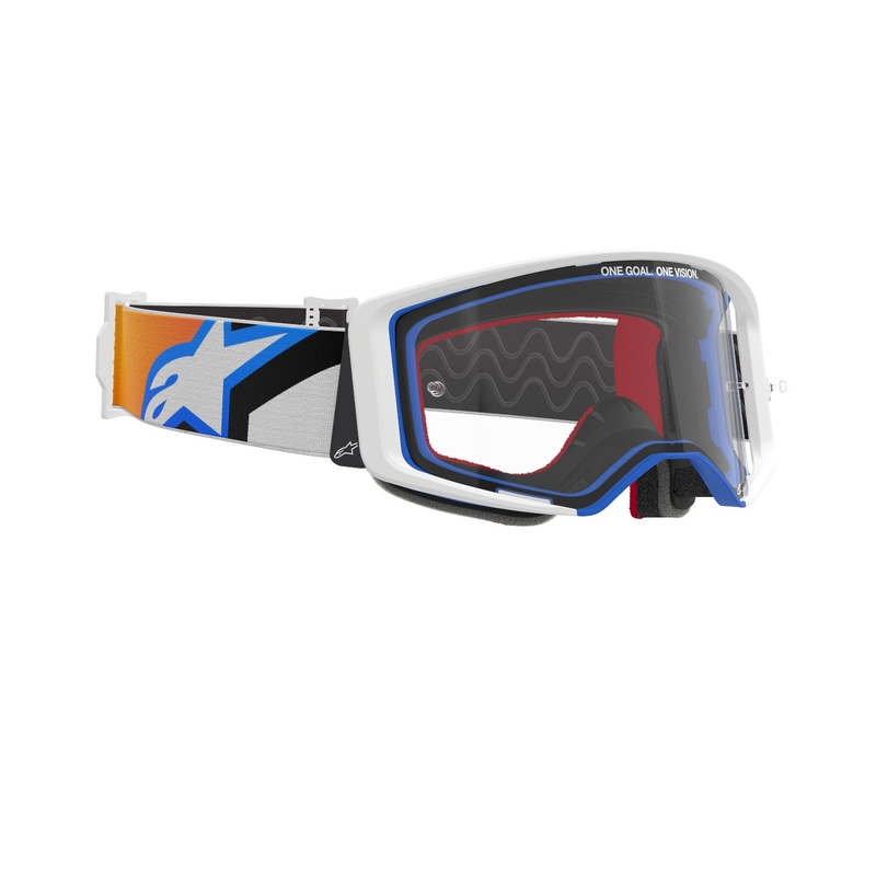 Ochelari de motocross Alpinestars Supertech Corp albastru-portocaliu cu lentile transparente