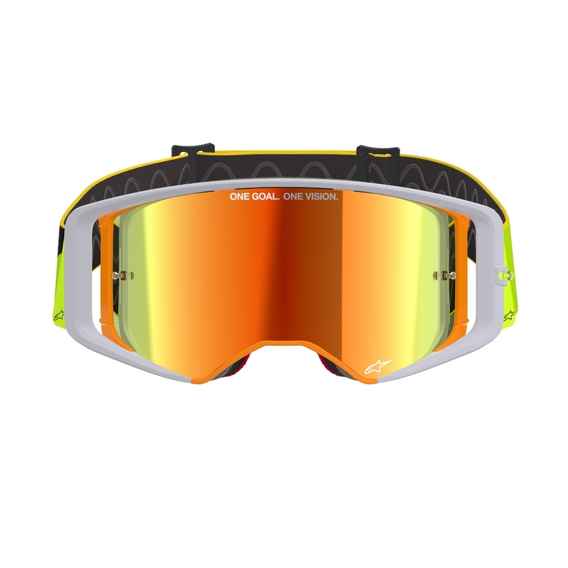 Ochelari de motocross Alpinestars Supertech Corp galben-gri fluo cu lentila rosie oglinda