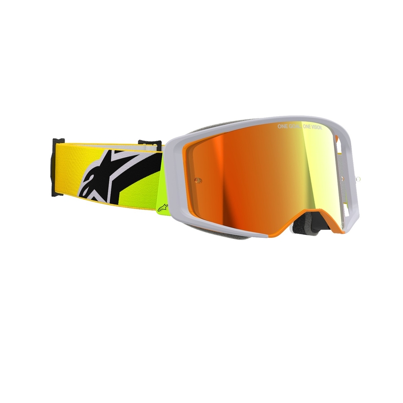 Ochelari de motocross Alpinestars Supertech Corp galben-gri fluo cu lentila rosie oglinda