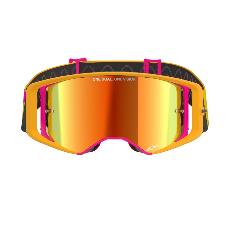 Ochelari de motocross Alpinestars Supertech Corp galben-roz cu lentile roșii în oglindă